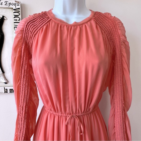 Ulla Johnson Noelle Dahlia Coral 100% Silk Long Sleeve Midi Dress Size 2 - Picture 15 of 17